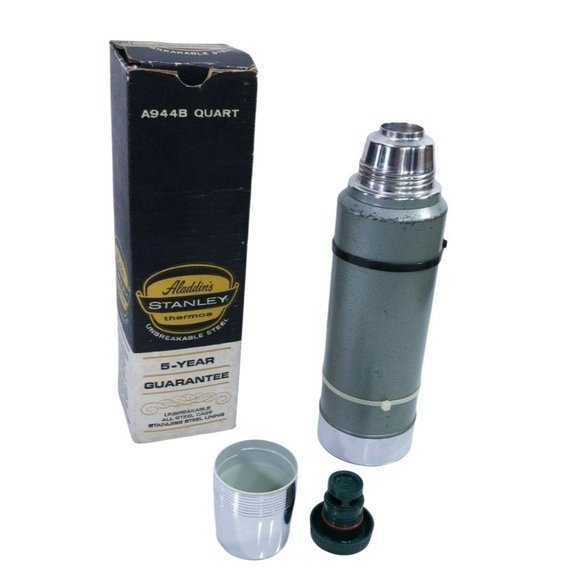 VINTAGE Aladdin Stanley 1-Quart Thermos UNBREAKABLE USA Made 1976 W/ Box A-944B - Picture 4 of 8
